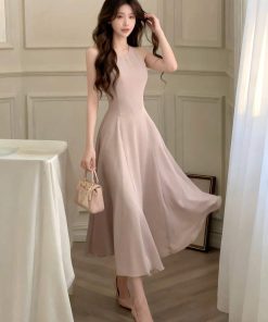 Soft Halter A-Line Maxi Dress (Blush Tone)
